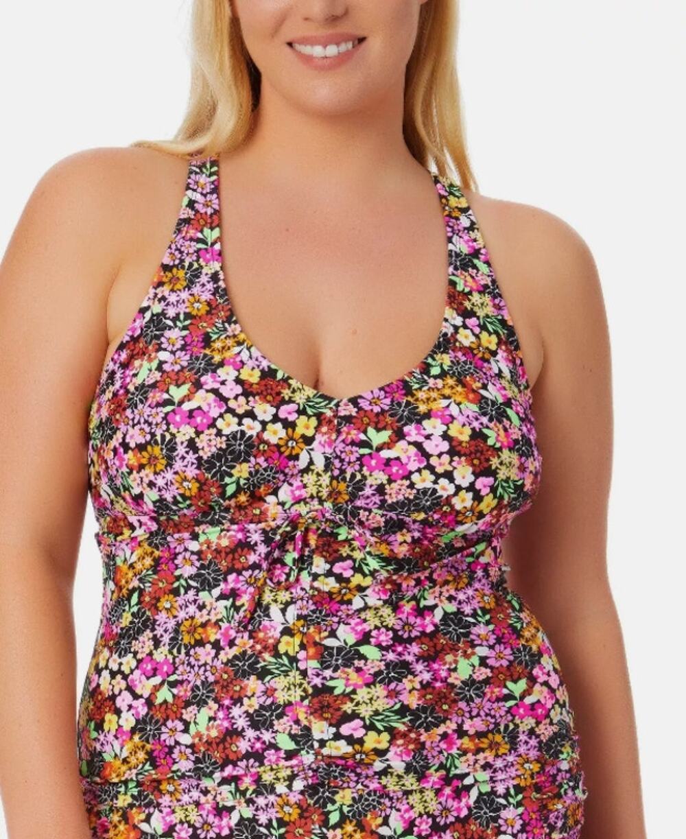 California Waves Swim Halter Tankini Top Ditsy Pluse Size 1